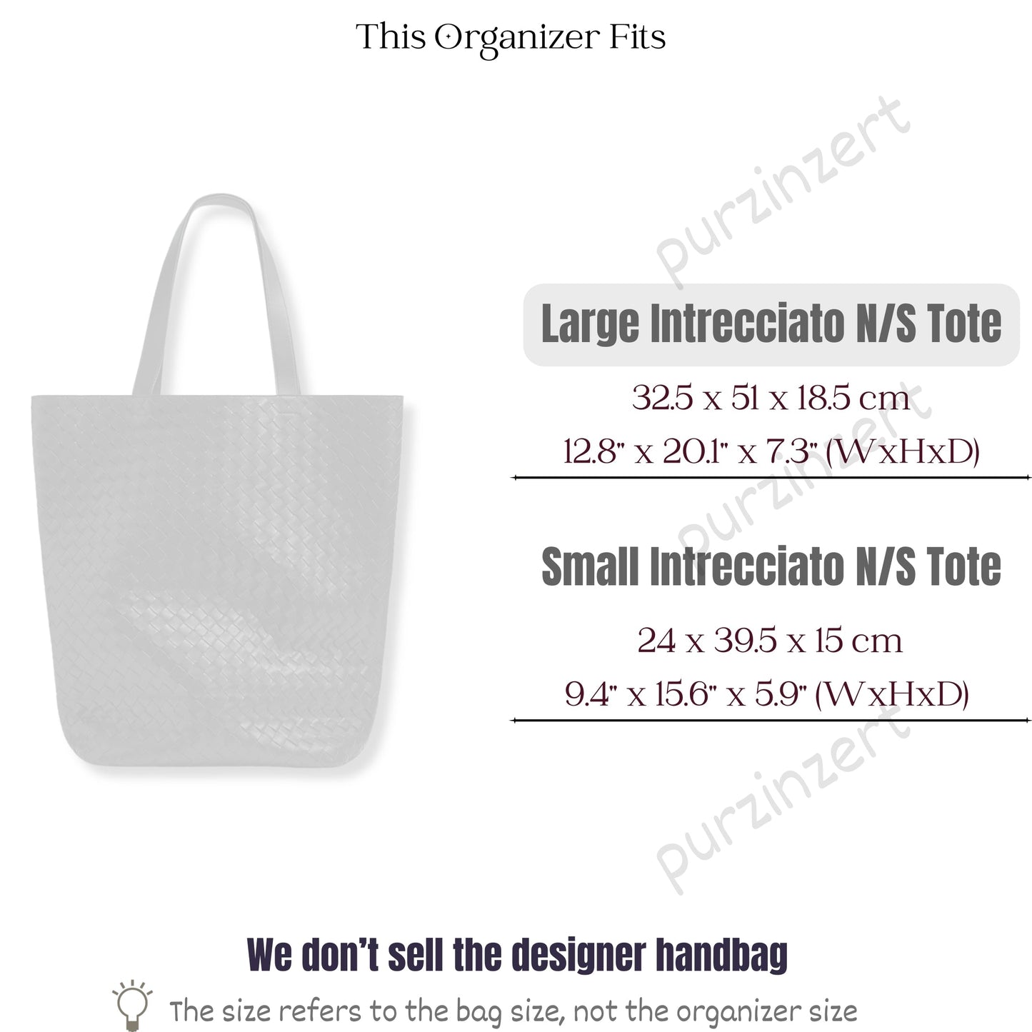 Bag Insert for (Bottega Veneta, Intrecciato North-South Tote Large) Organizer of Nylon Fabric