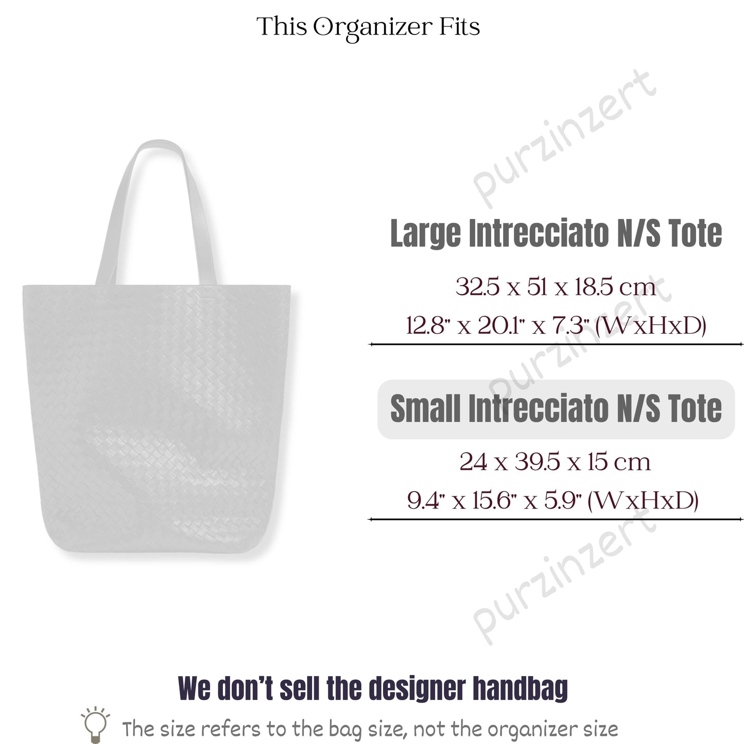 Bag Insert for (Bottega Veneta, Intrecciato North-South Tote Small) Organizer of Nylon Fabric