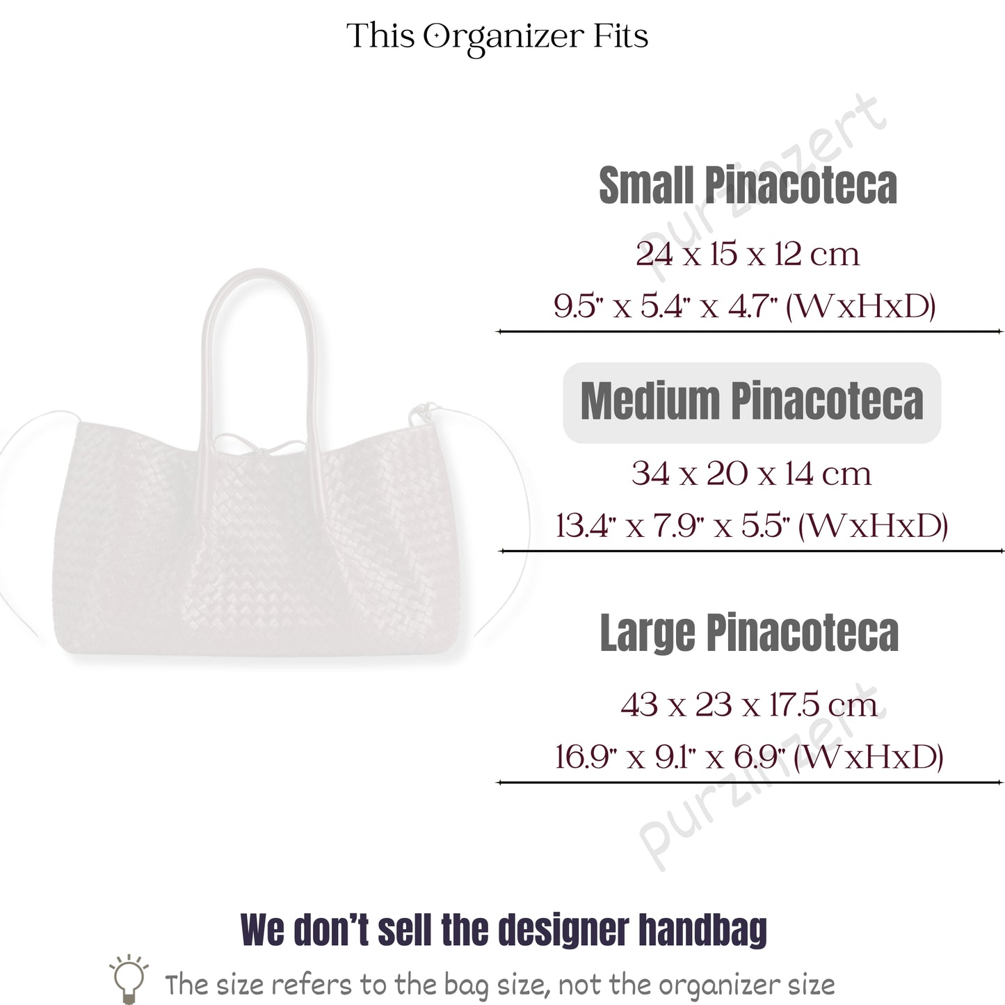 Bag Insert for (Bottega Veneta, Pinacoteca Medium) Organizer of Nylon Fabric