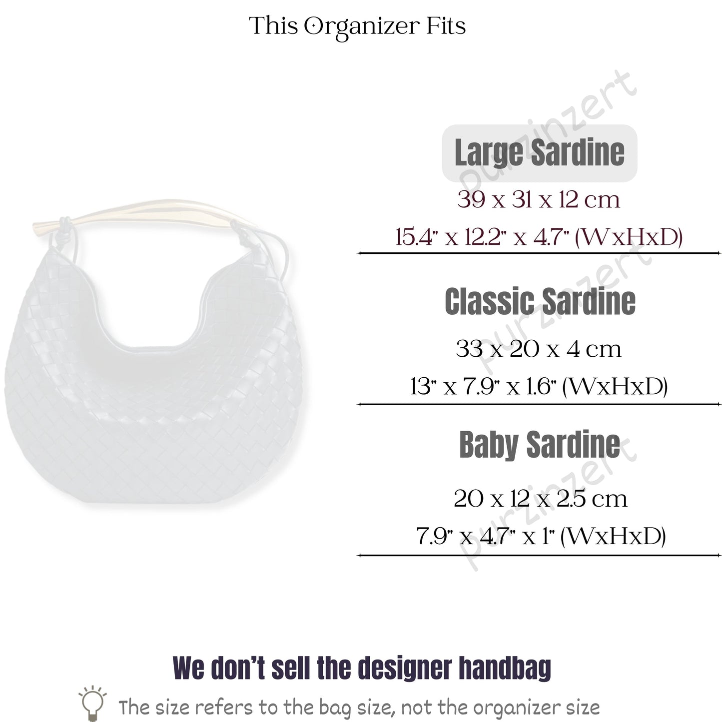Bag Insert for (Bottega Veneta, Sardine Large) Organizer of Felt Fabric