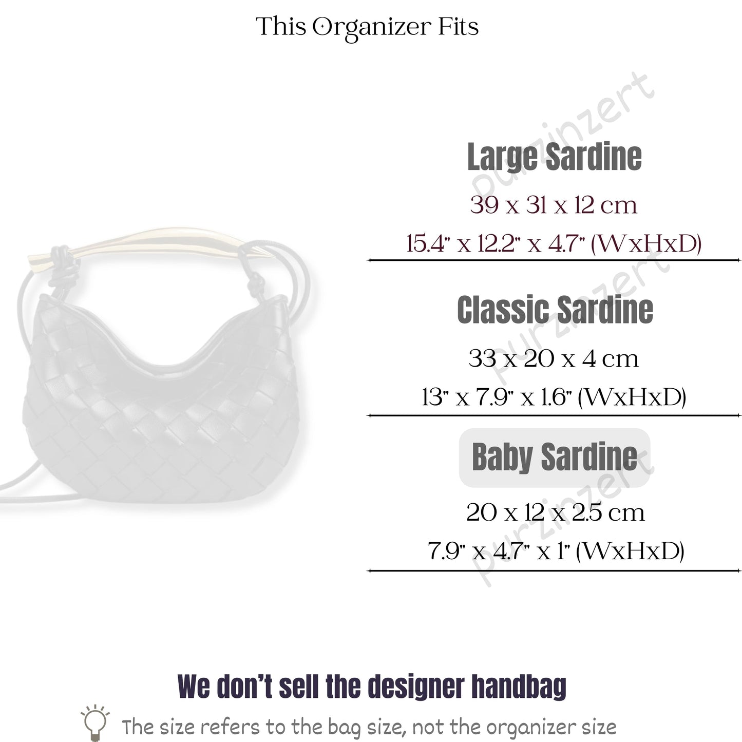 Bag Insert for (Bottega Veneta, Sardine Baby) Organizer of Nylon Fabric