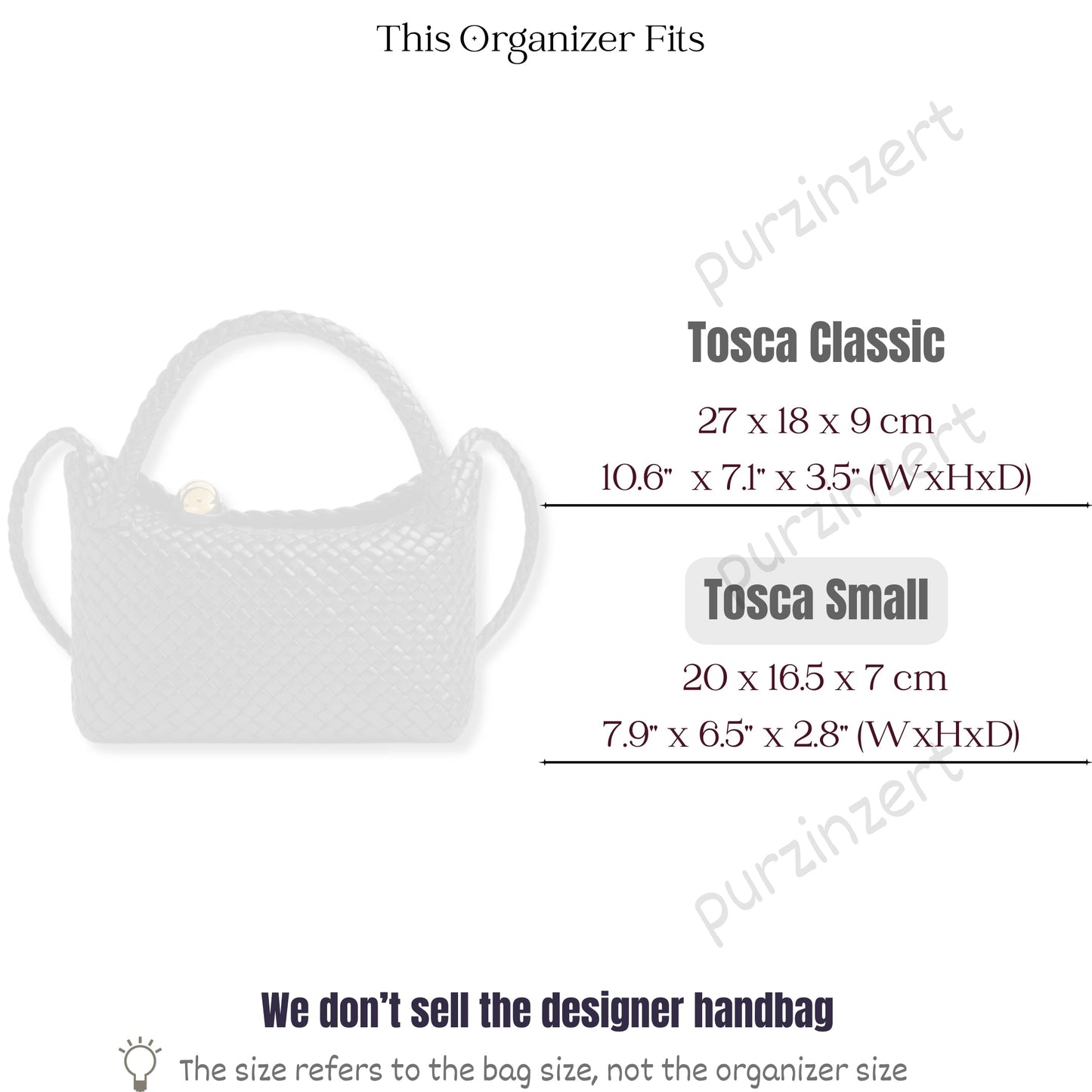 Bag Insert for (Bottega Veneta, Tosca Small) Organizer of Silk Fabric