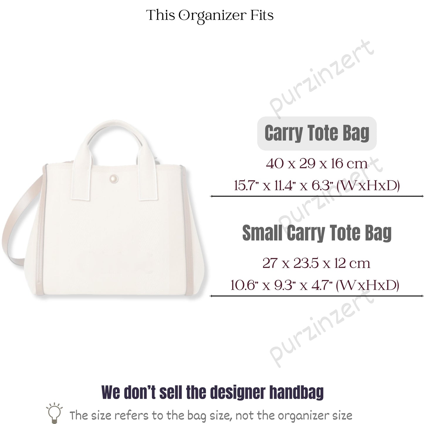 Bag Insert for (Chloe, Carry Tote 40cm) Organizer of Felt Fabric