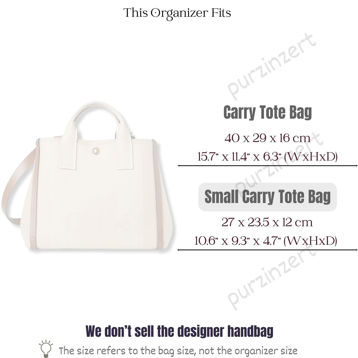 Bag Insert for (Chloe, Small Carry Tote) Organizer of Silk Fabric