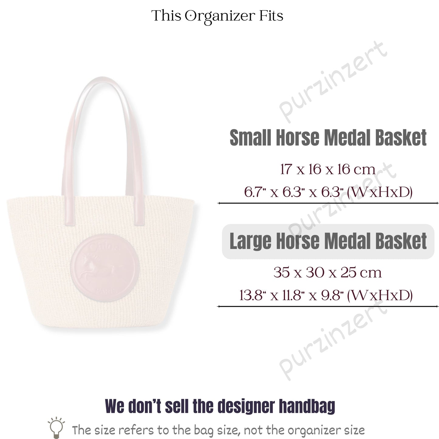 Bag Insert for (Chloe, Large Horse Medal Basket) Organizer of Nylon Fabric