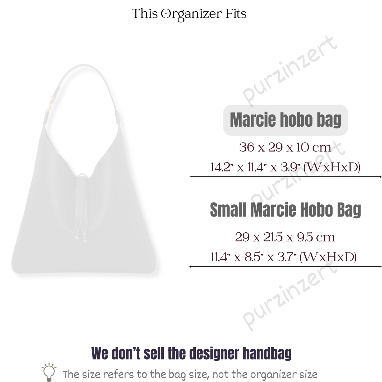Bag Insert for (Chloe, Marcie Hobo Bag 36cm) Organizer of Silk Fabric