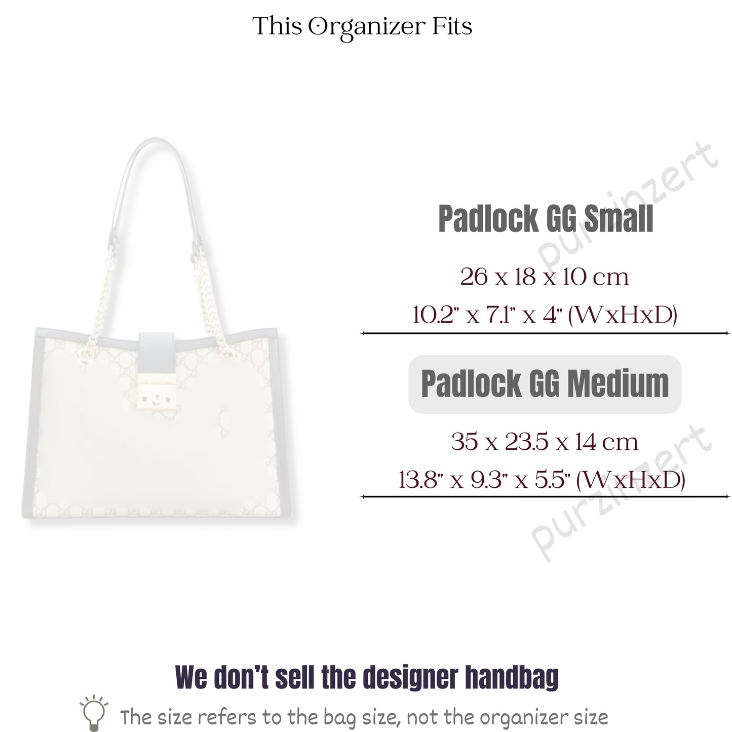 Bag Insert for (Gucci, Padlock Medium GG) Organizer of Silk Fabric