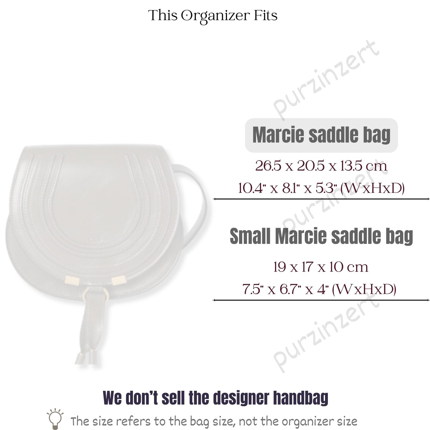 Bag Insert for (Chloe, Large Marcie Saddle) Organizer of Felt Fabric