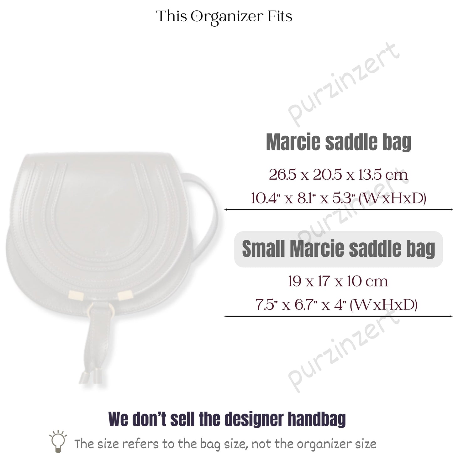 Bag Insert for (Chloe, Small Marcie Saddle) Organizer of Felt Fabric