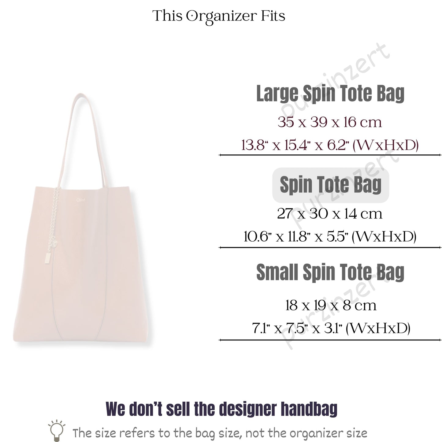 Bag Insert for (Chloe, Spin Tote 27cm) Organizer of Felt Fabric