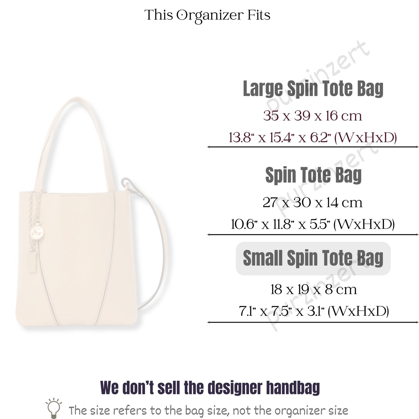 Bag Insert for (Chloe, Small Spin Tote) Organizer of Felt Fabric