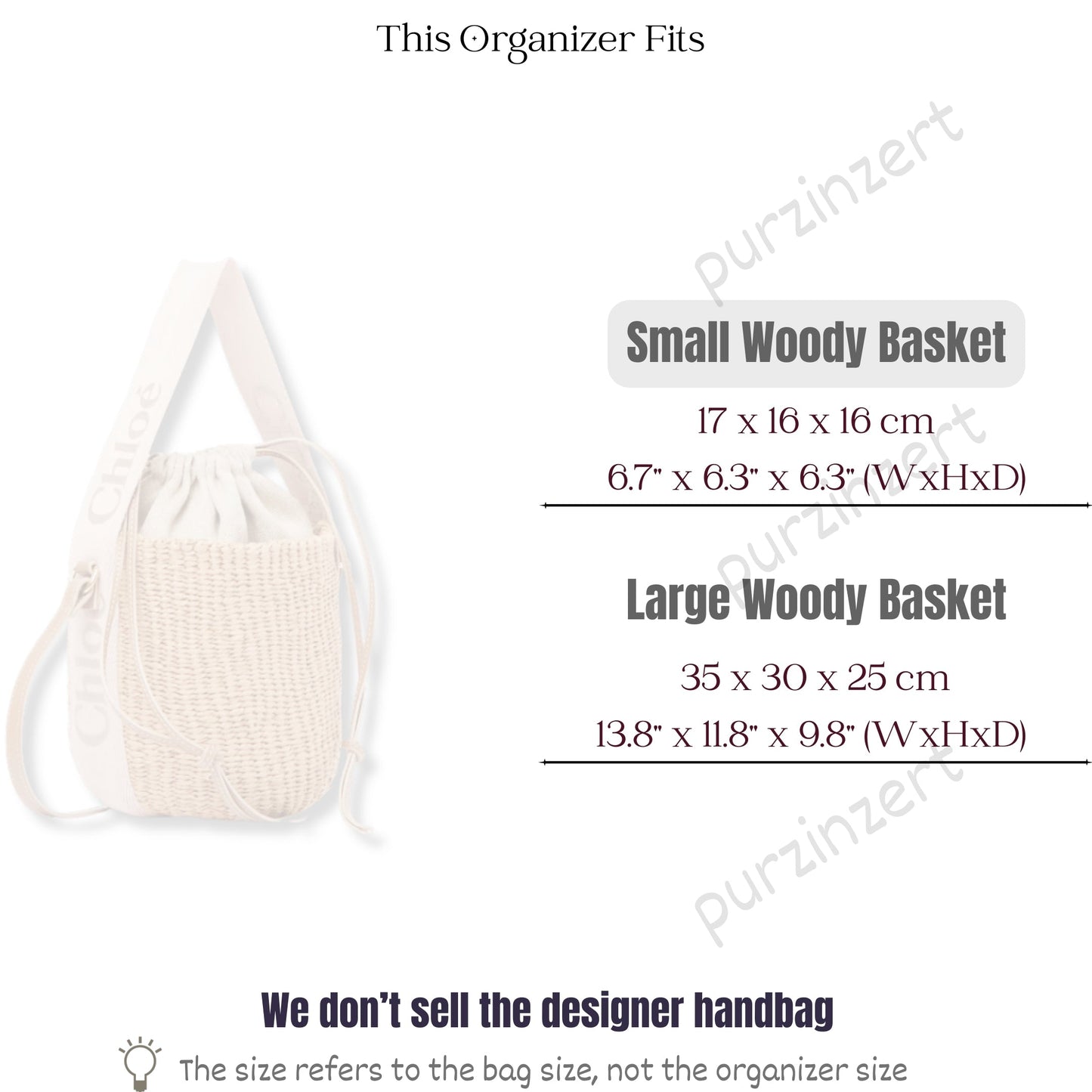 Bag Insert for (Chloe, Small Woody Basket) Organizer of Felt Fabric