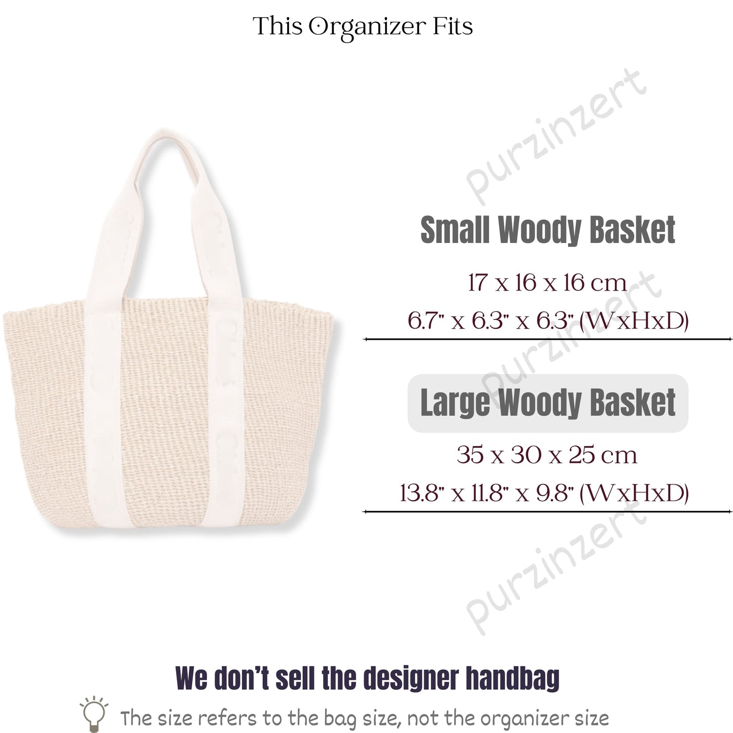 Bag Insert for (Chloe, Large Woody Basket) Organizer of Nylon Fabric