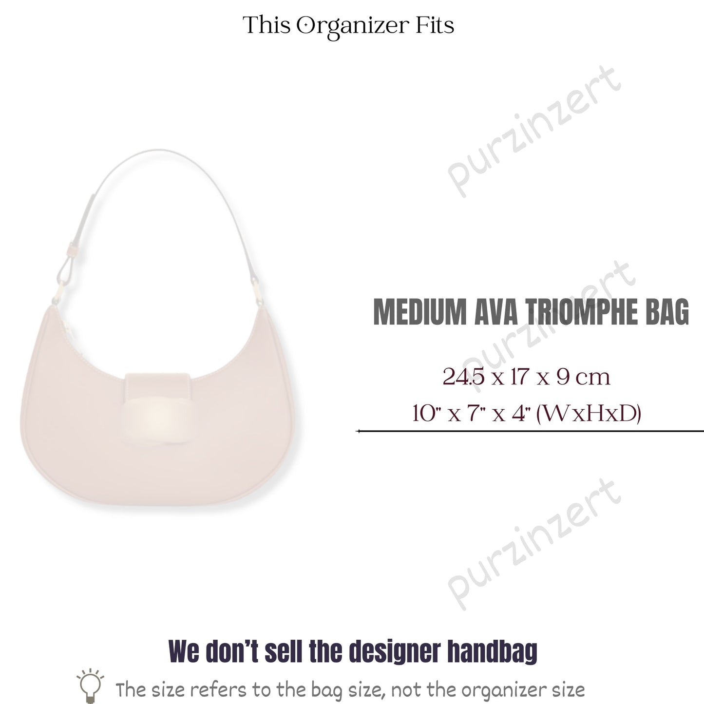 Bag Insert for (Celine, Medium Ava Triomphe Bag) Organizer of Nylon Fabric