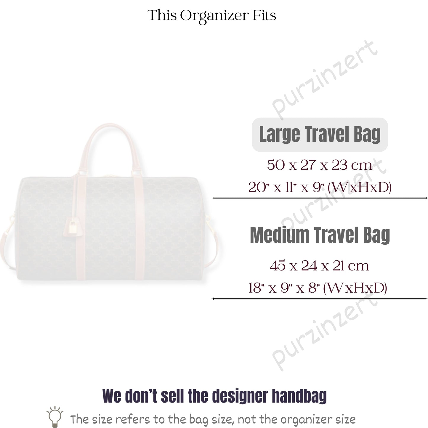 Bag Insert for (Celine, Large Travel Bag) Organizer of Silk Fabric