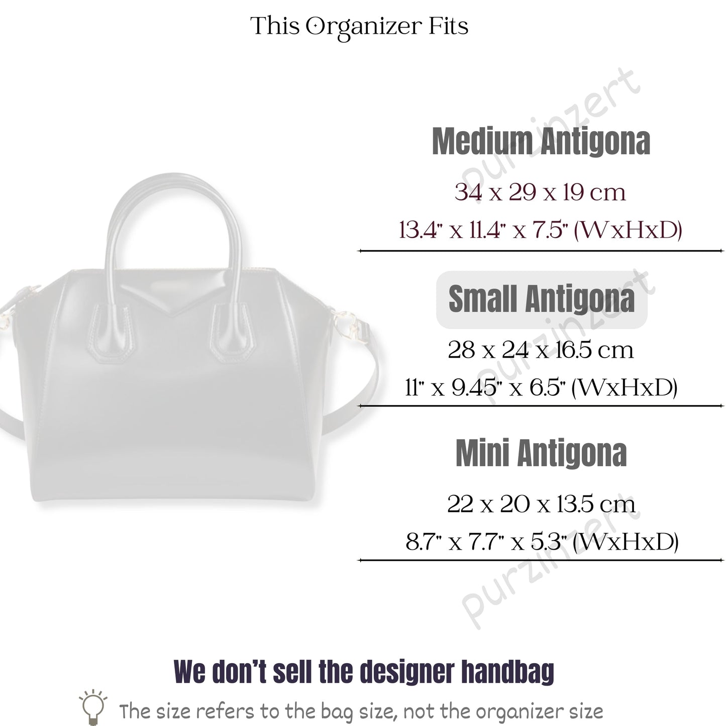 Bag Insert for (Givenchy, Small Antigona) Organizer of Felt Fabric