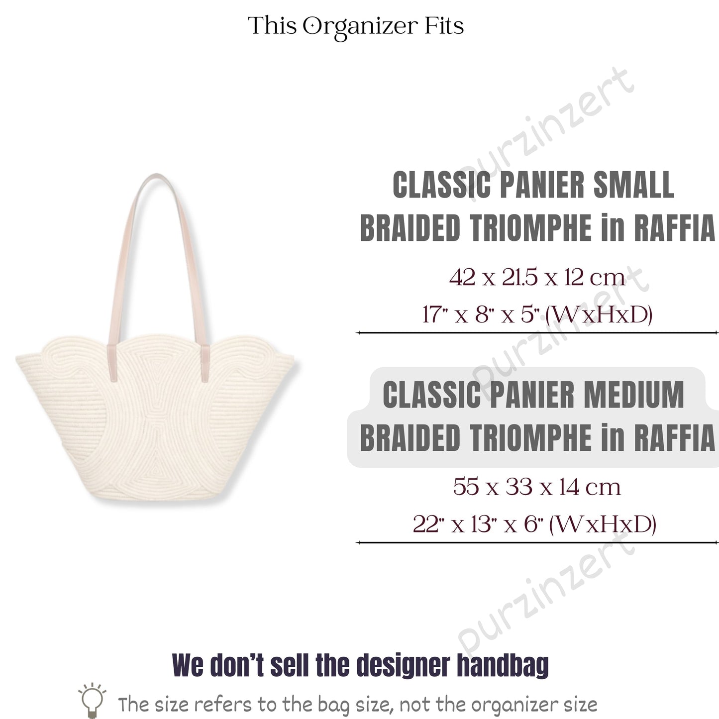 Bag Insert for (Celine, Classic Panier Braided Triomphe Medium) Organizer of Nylon Fabric