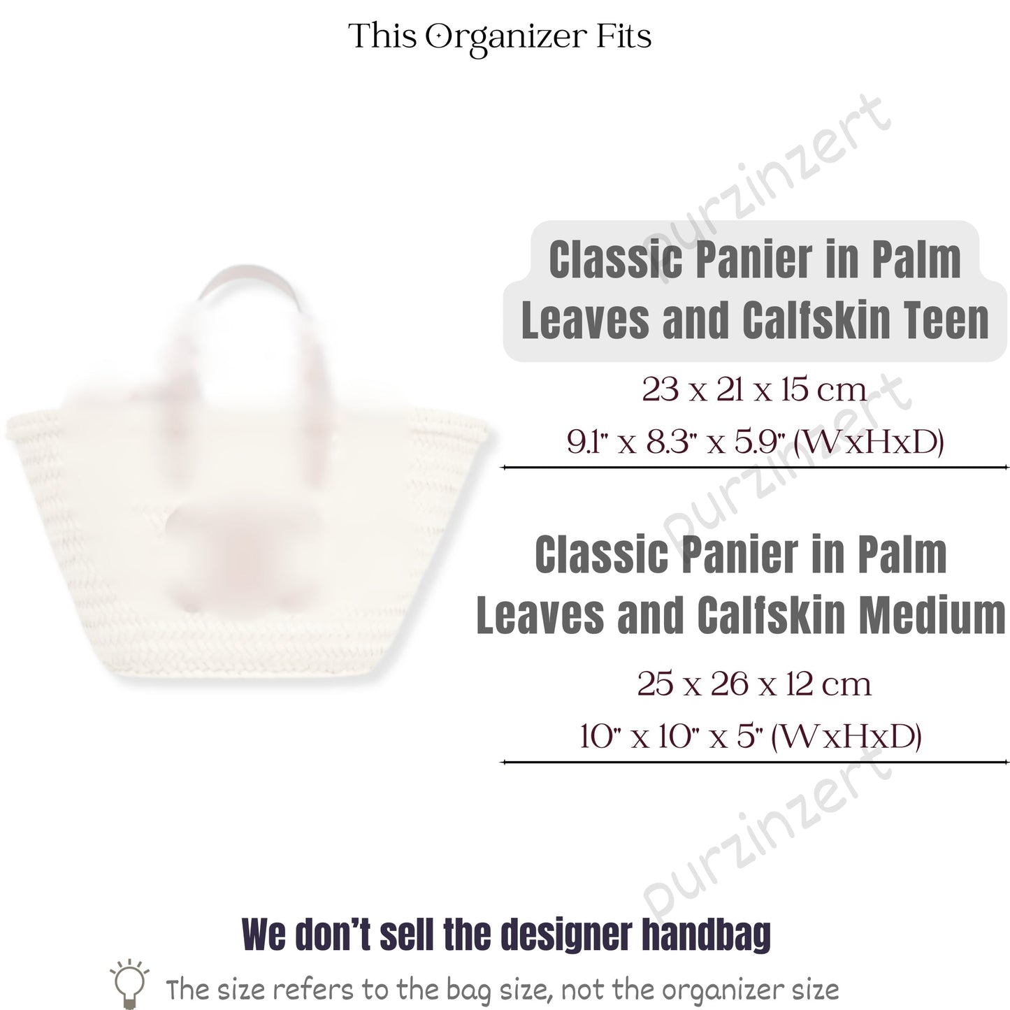 Bag Insert for (Celine, Classic Panier in Palm Leaves and Calfskin Teen) Organizer of Nylon Fabric