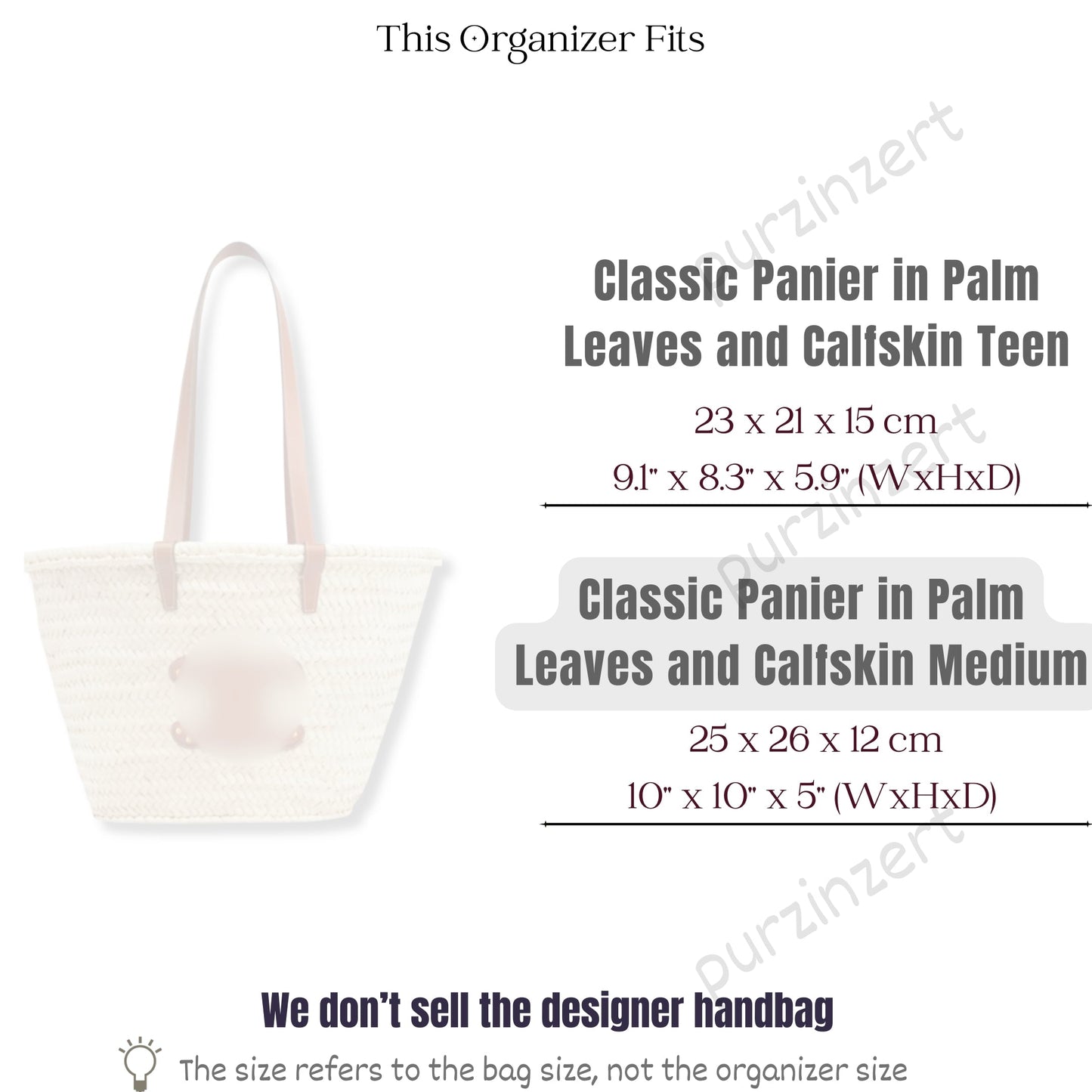 Bag Insert for (Celine, Classic Panier in Palm Leaves and Calfskin Medium) Organizer of Nylon Fabric