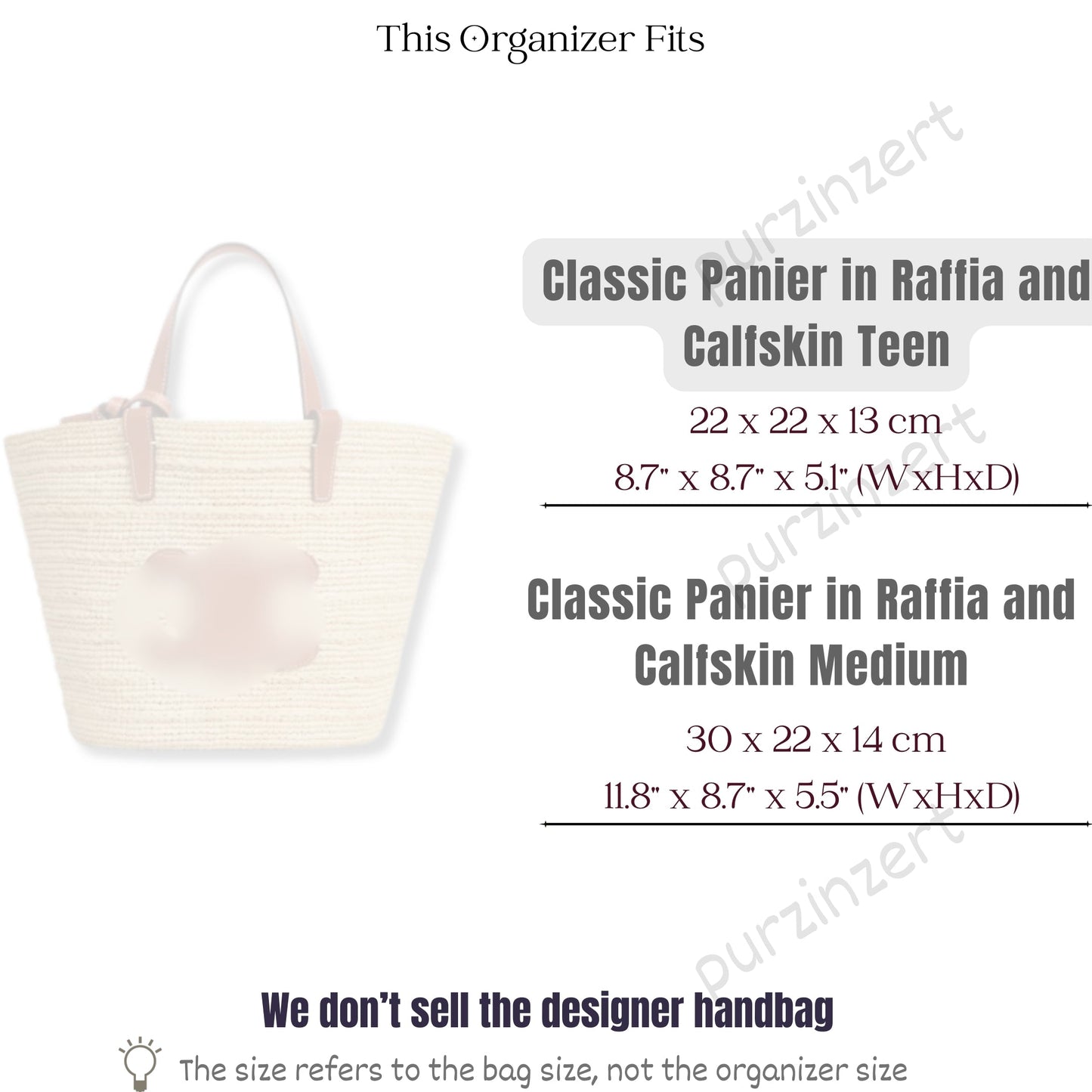 Bag Insert for (Celine, Classic Panier in Raffia and Calfskin Teen) Organizer of Felt Fabric