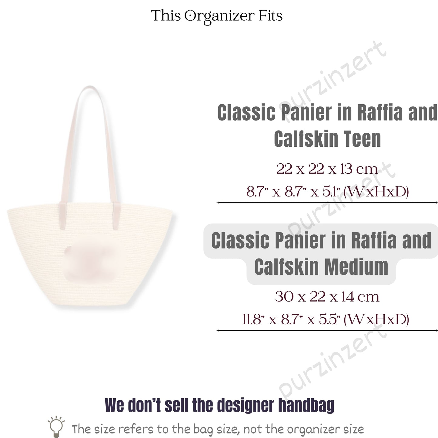 Bag Insert for (Celine, Classic Panier in Raffia and Calfskin Medium) Organizer of Nylon Fabric