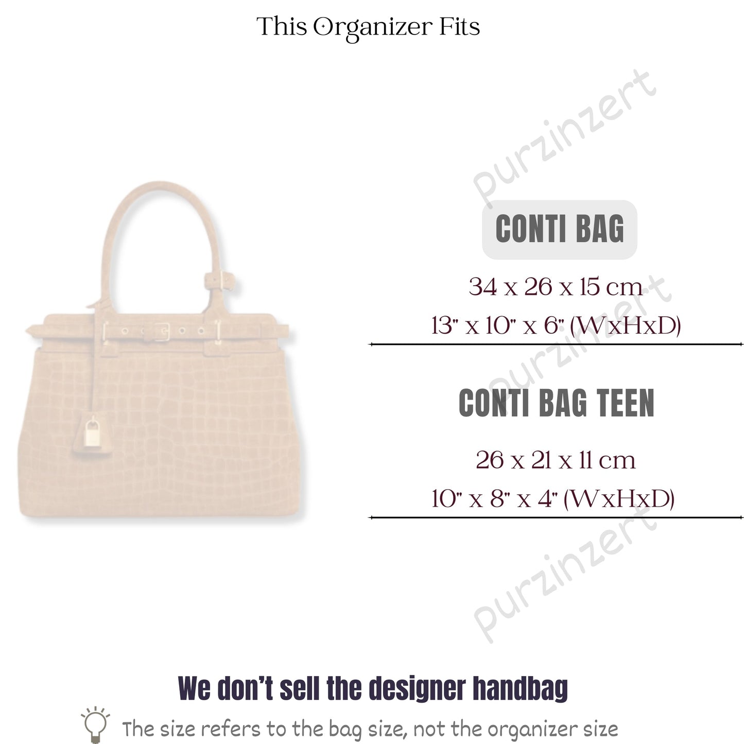 Bag Insert for (Celine, Conti Bag 34cm) Organizer of Felt Fabric