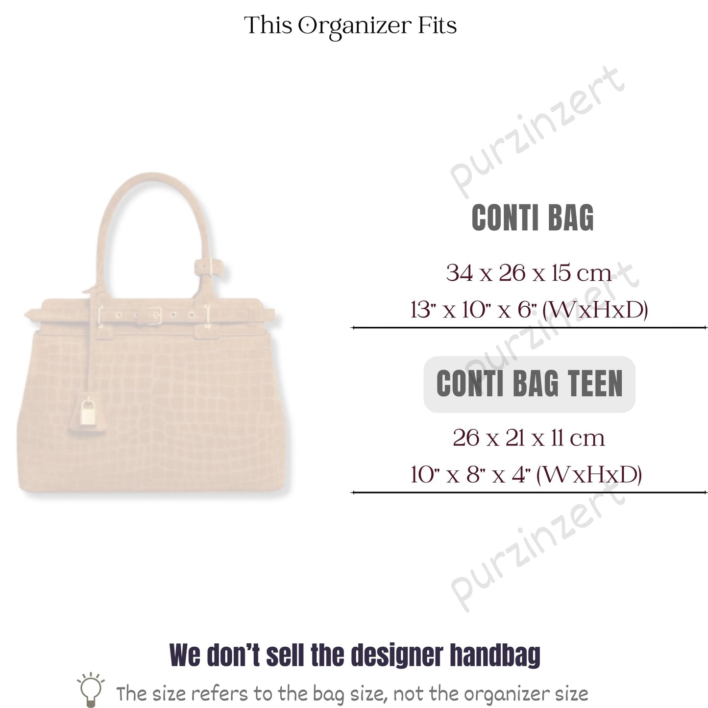 Bag Insert for (Celine, Teen Conti Bag) Organizer of Silk Fabric