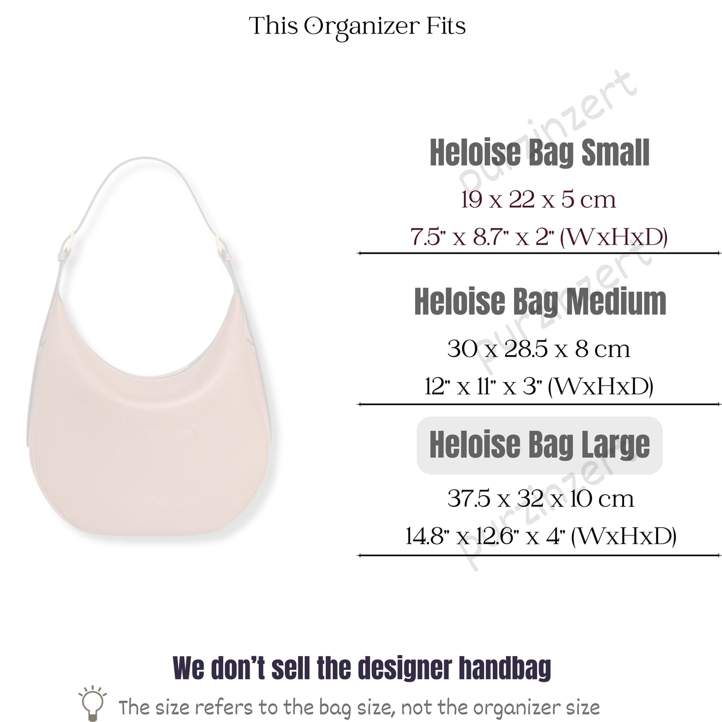 Bag Insert for (Celine, Heloise Bag Large) Organizer of Nylon Fabric