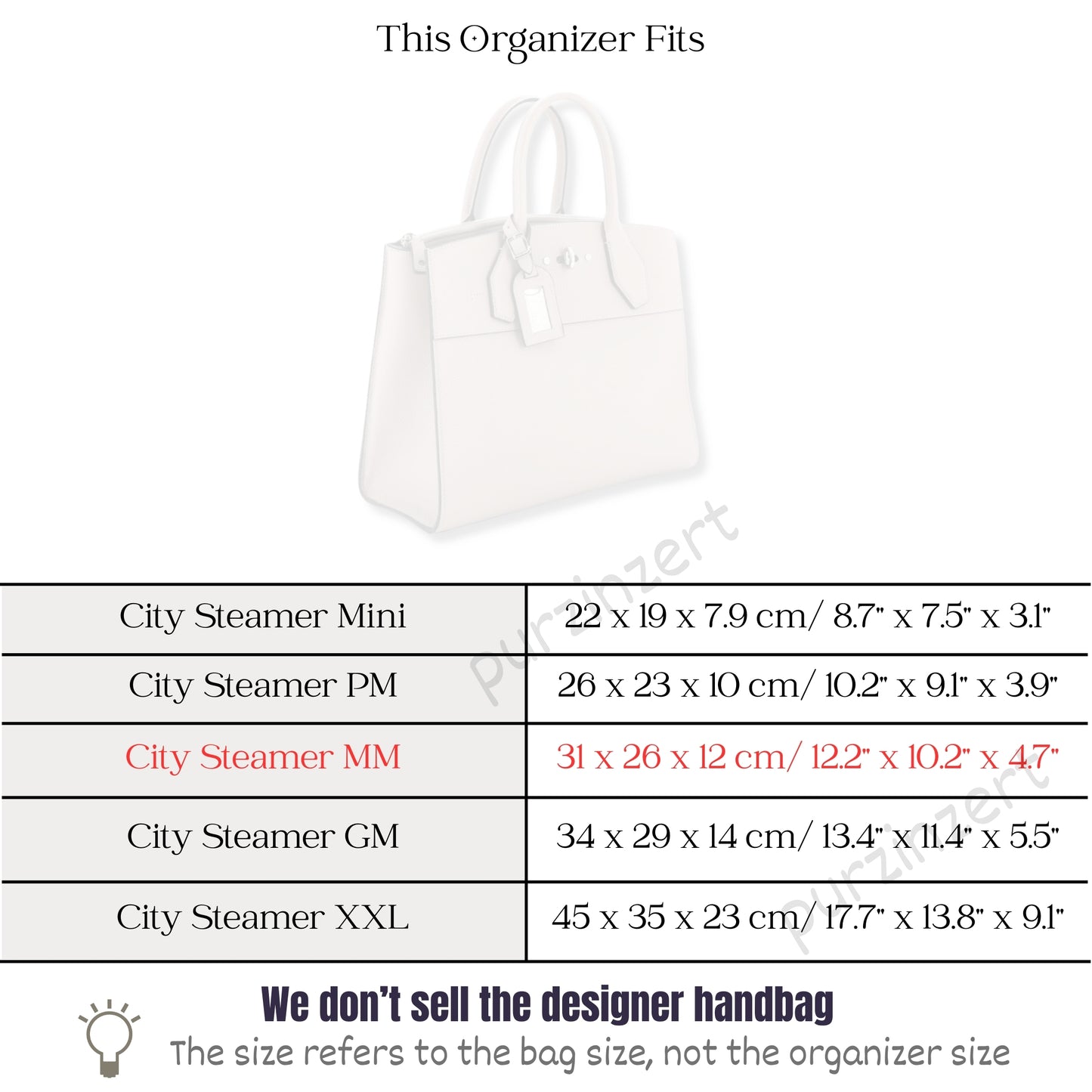 Bag Insert for (LV, City Steamer MM (Medium)) Organizer of Silk Fabric