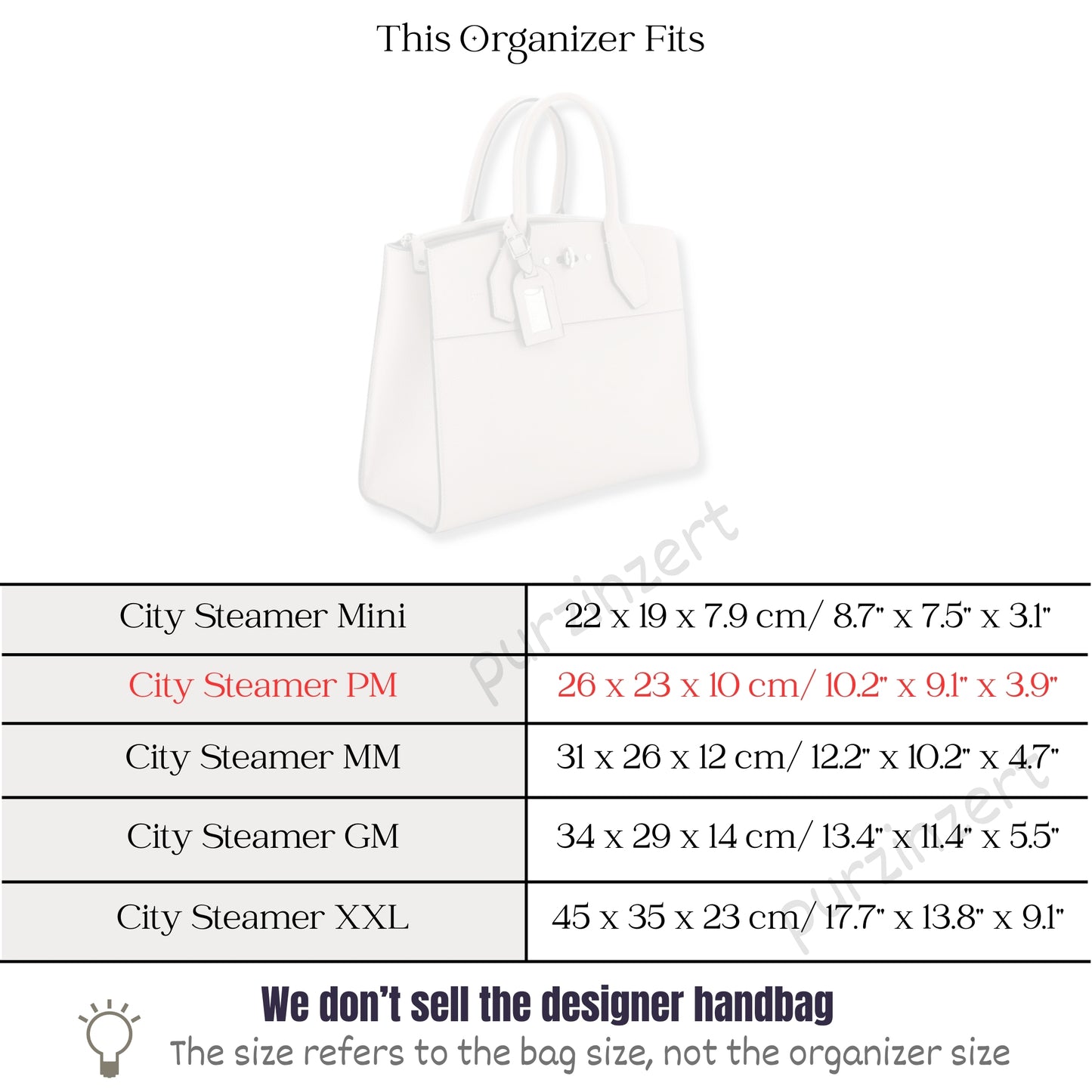 Bag Insert for (LV, City Steamer PM (Small)) Organizer of Silk Fabric