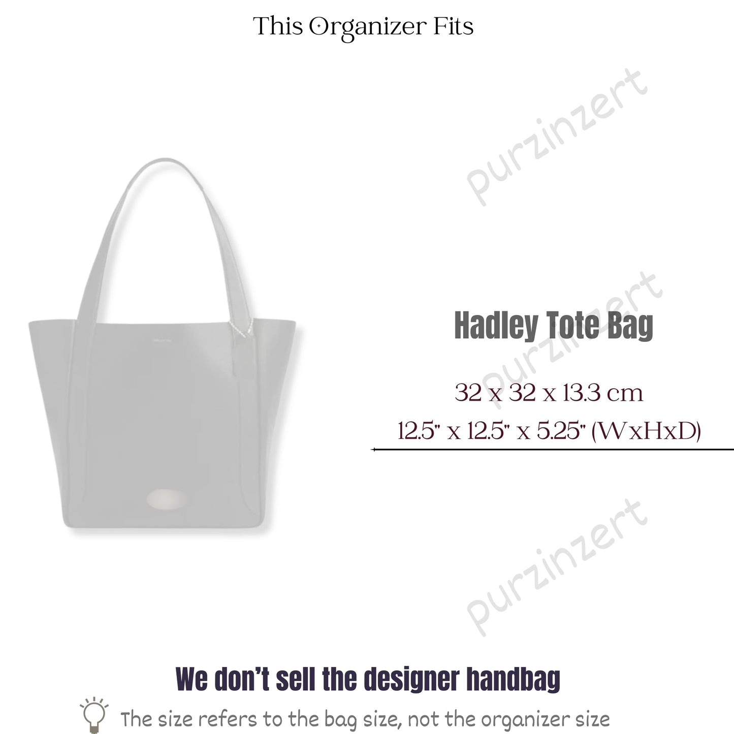 Bag Insert for (Coach, Hadley Tote Bag) Organizer of Felt Fabric
