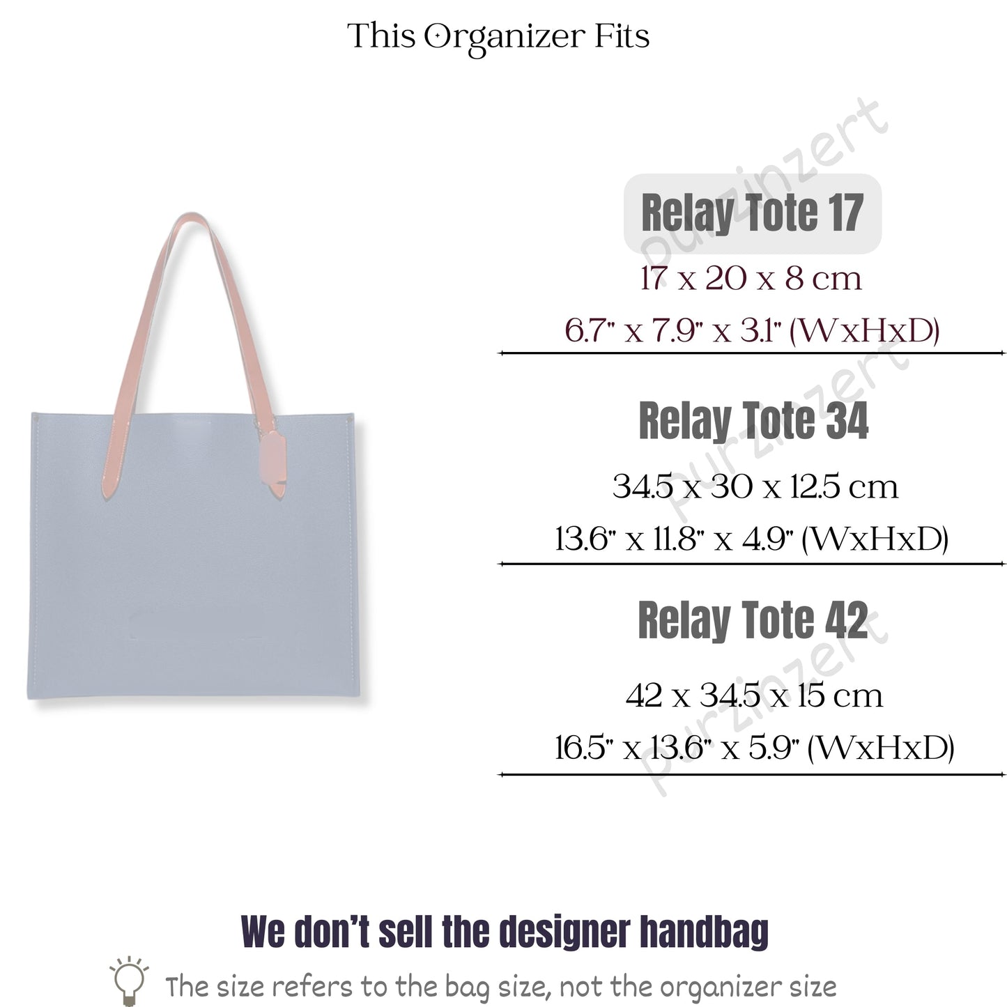 Bag Insert for (Coach, Relay Tote 17) Organizer of Silk Fabric
