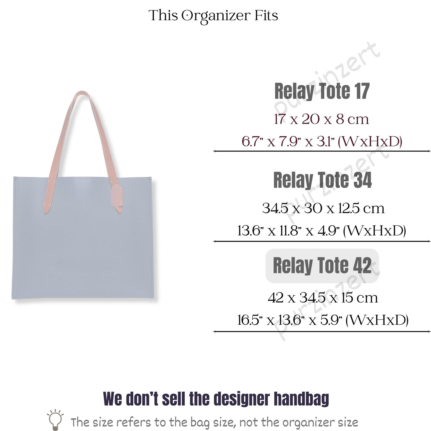 Bag Insert for (Coach, Relay Tote 42cm) Organizer of Silk Fabric