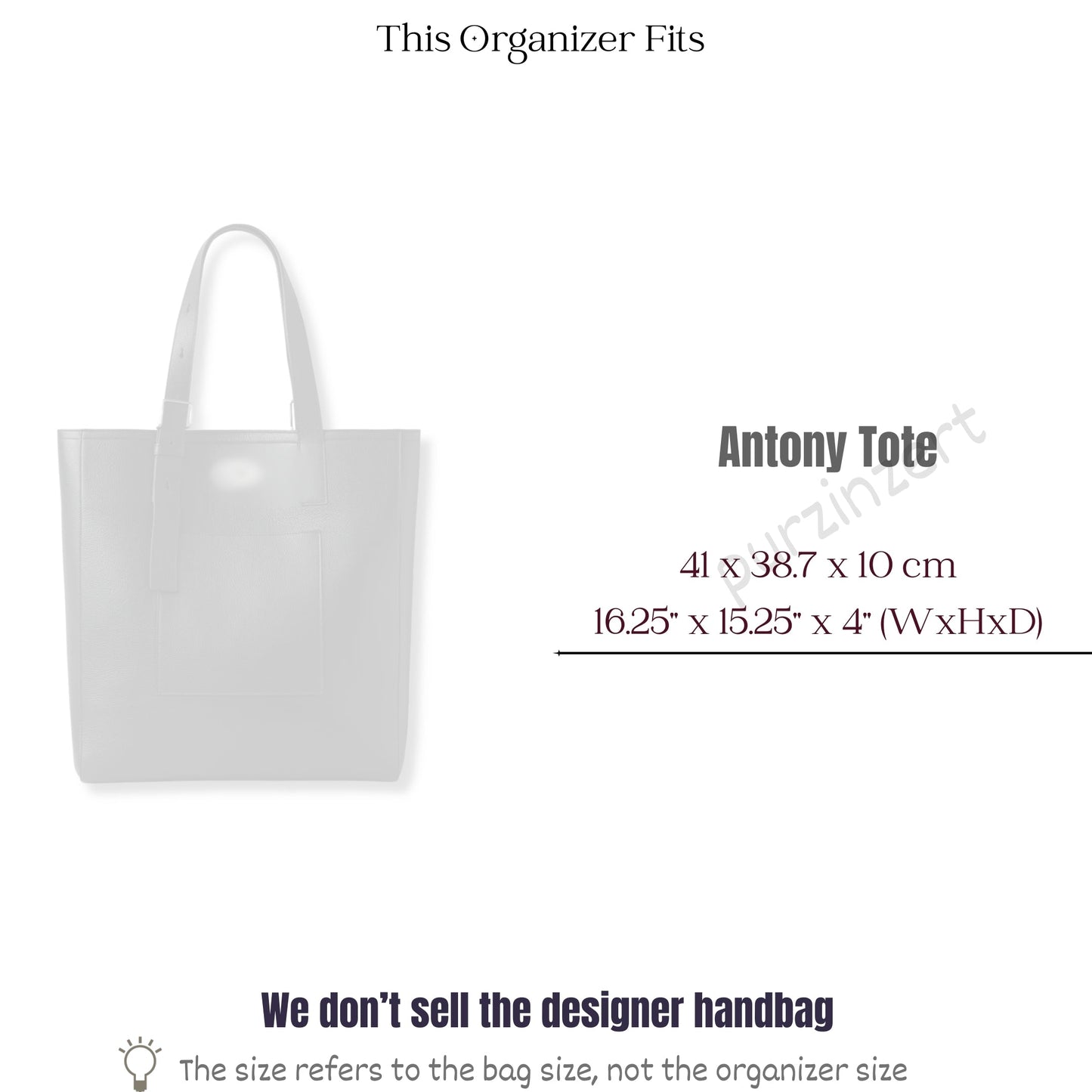 Bag Insert for (Mulberry, Antony Tote) Organizer of Nylon Fabric