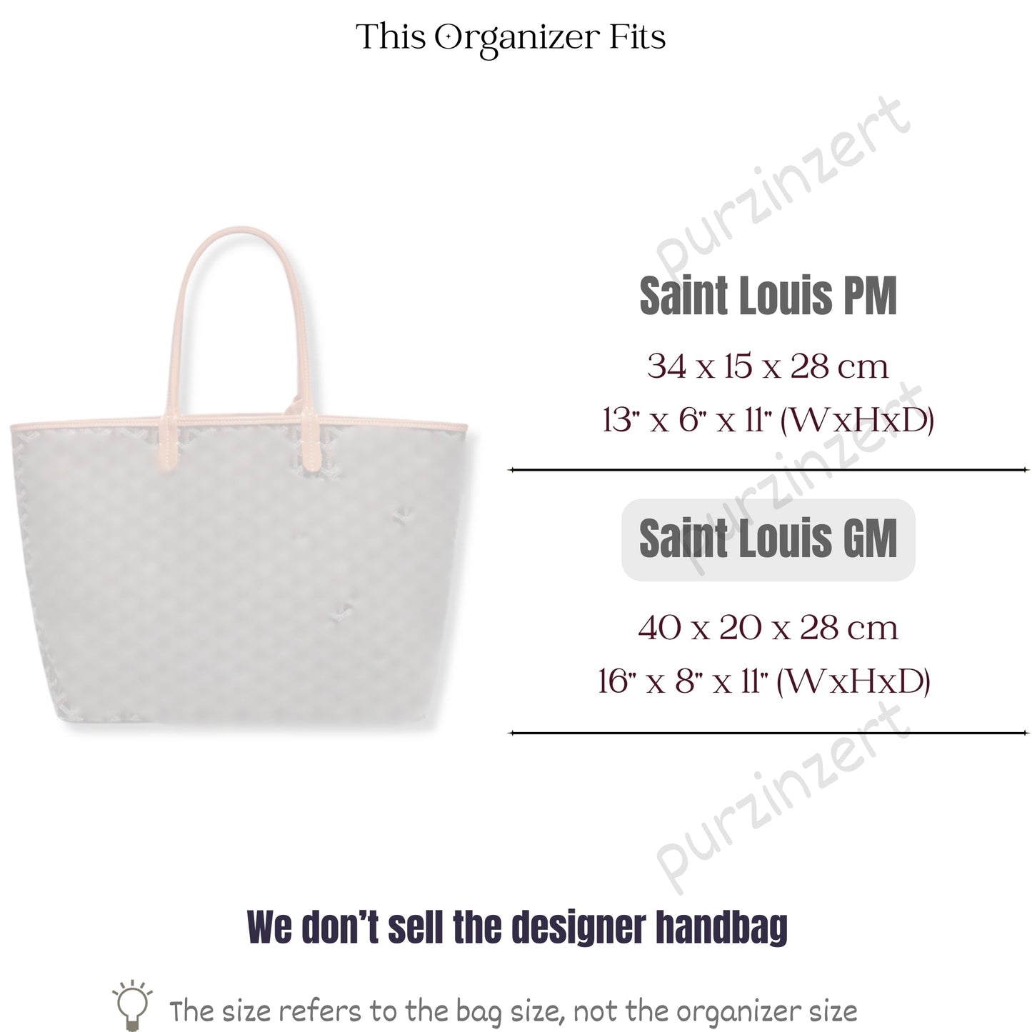 Bag Insert for (Goyard, St Saint Louis GM (Large)) Organizer of Nylon Fabric