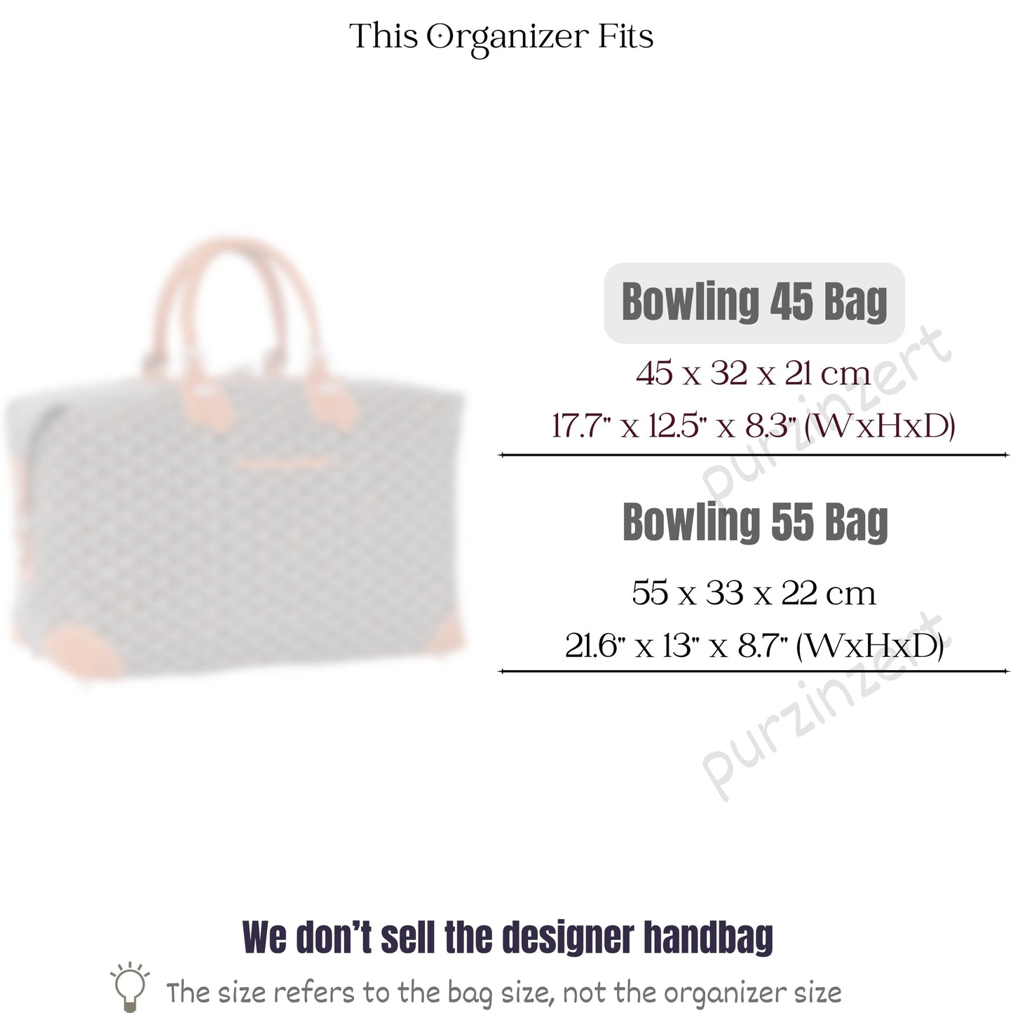 Bag Insert for (Goyard, Bowling 45 Bag) Organizer of Felt Fabric