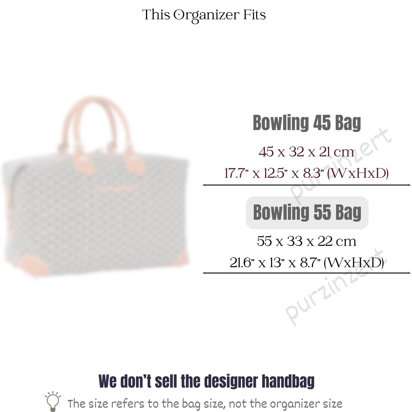 Bag Insert for (Goyard, Bowling 55 Bag) Organizer of Felt Fabric