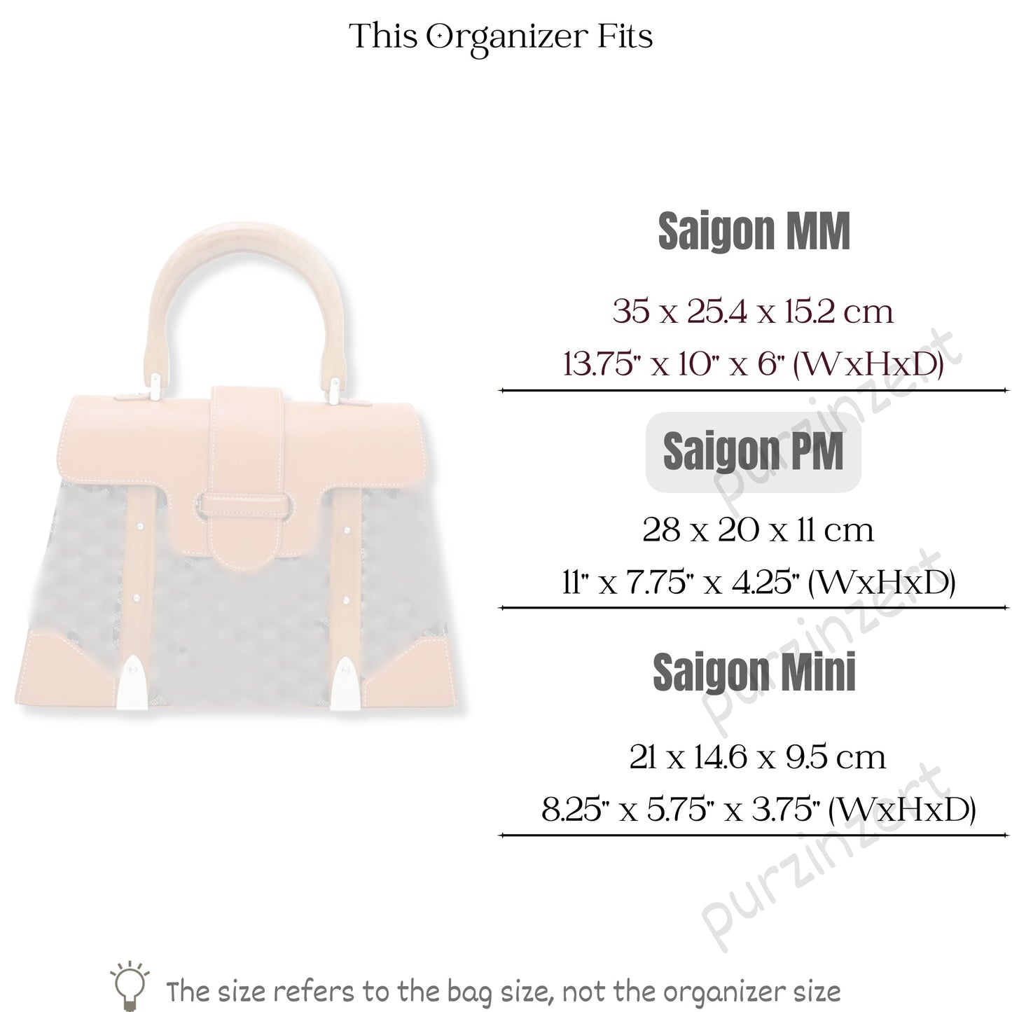 Bag Insert for (Goyard, Saigon PM) Organizer of Silk Fabric