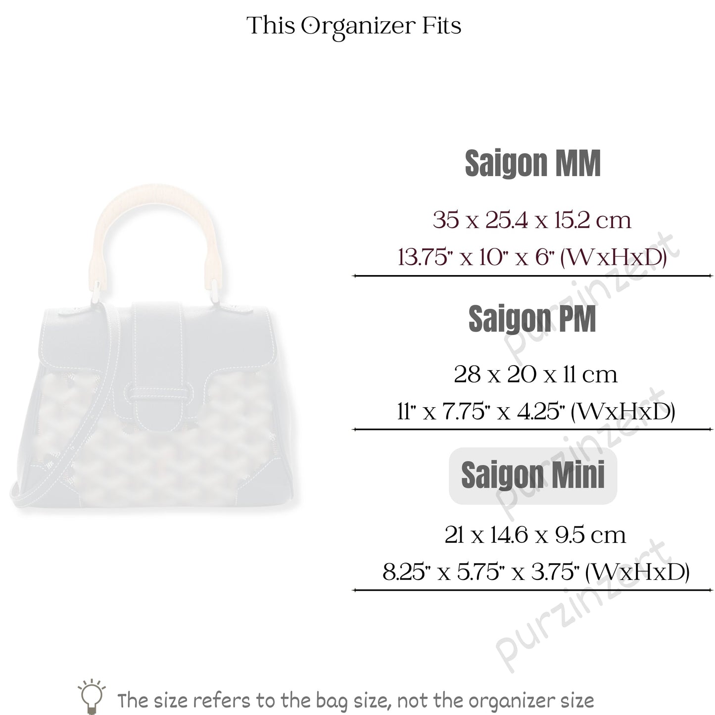 Bag Insert for (Goyard, Saigon Soft Mini) Organizer of Silk Fabric