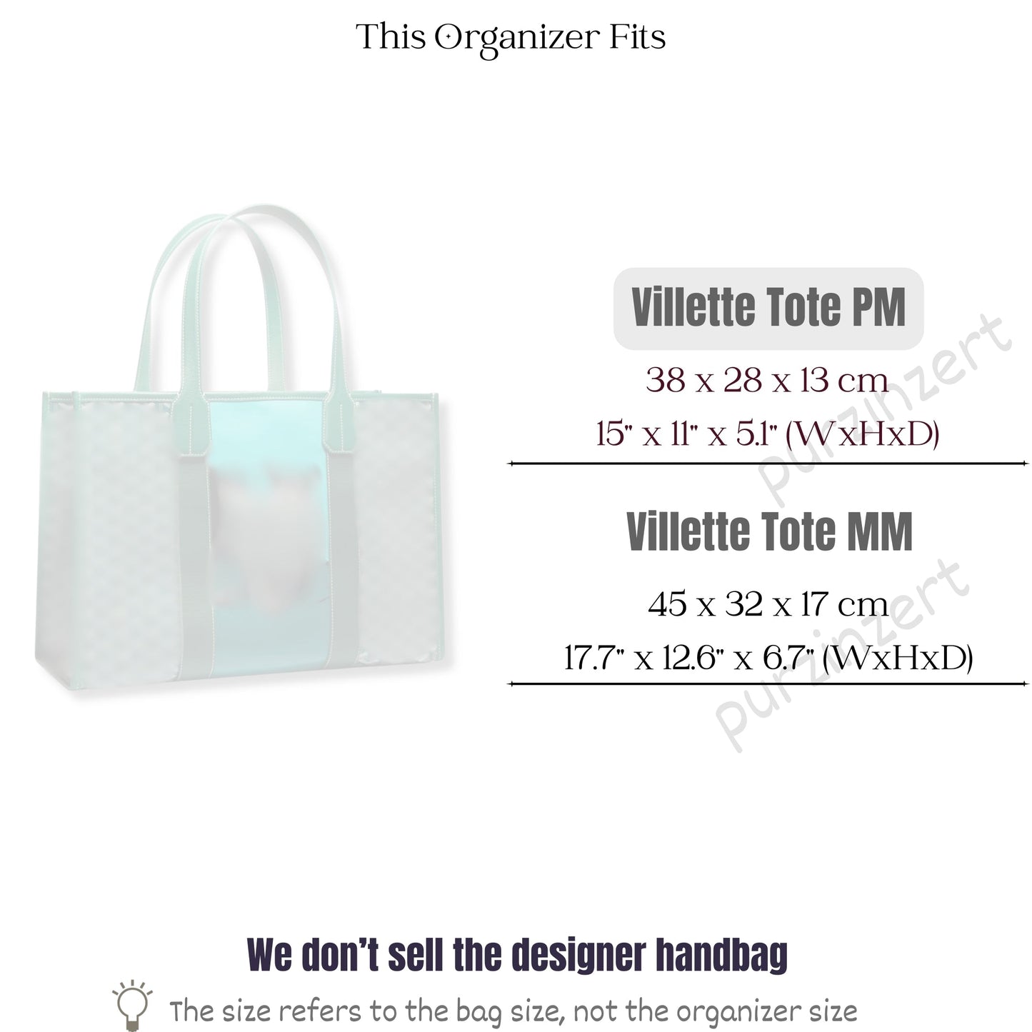 Bag Insert for (Goyard, Villette Tote PM) Organizer of Felt Fabric