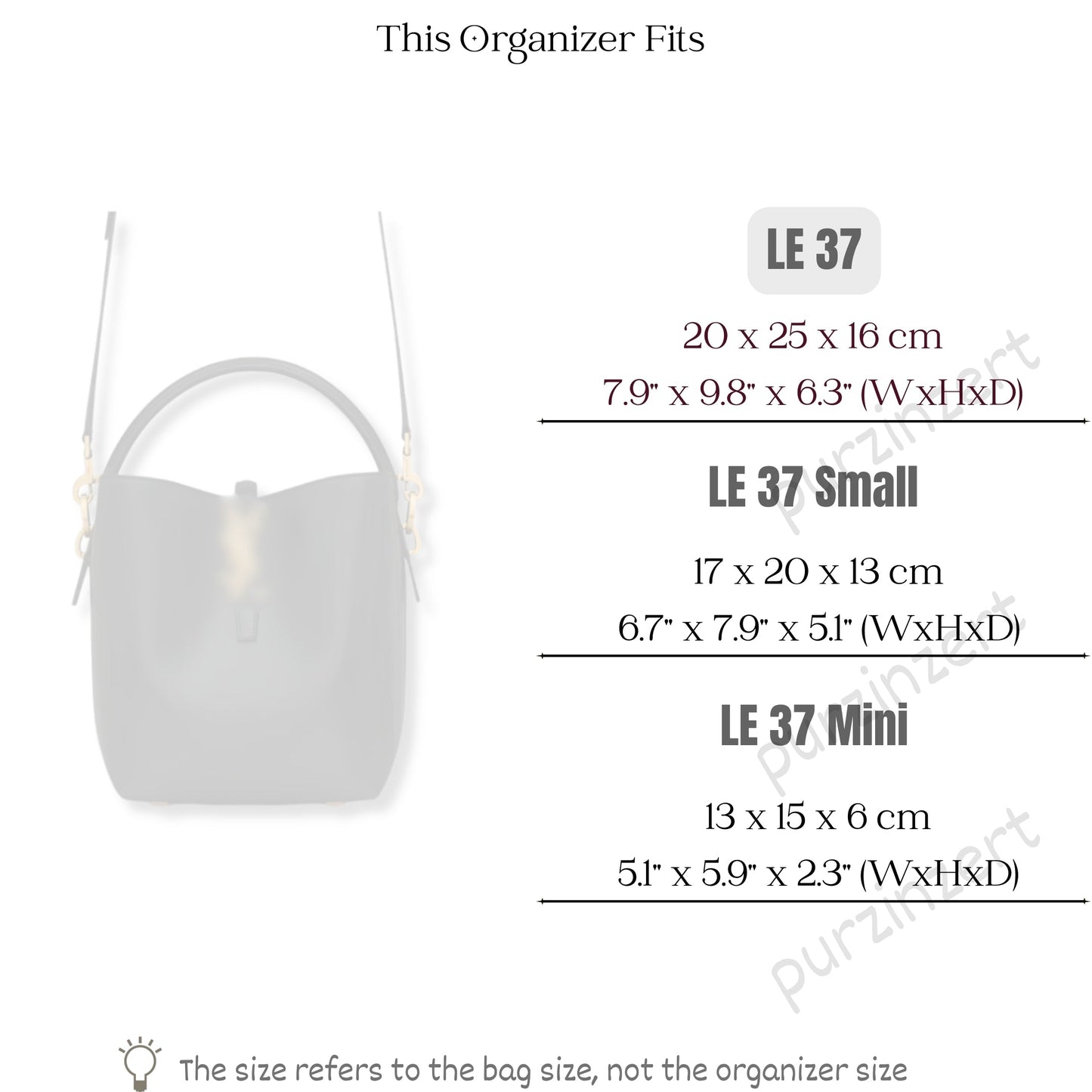 Bag Insert for (Saint Laurent (YSL), LE 37 20W 25H) Organizer of Felt Fabric