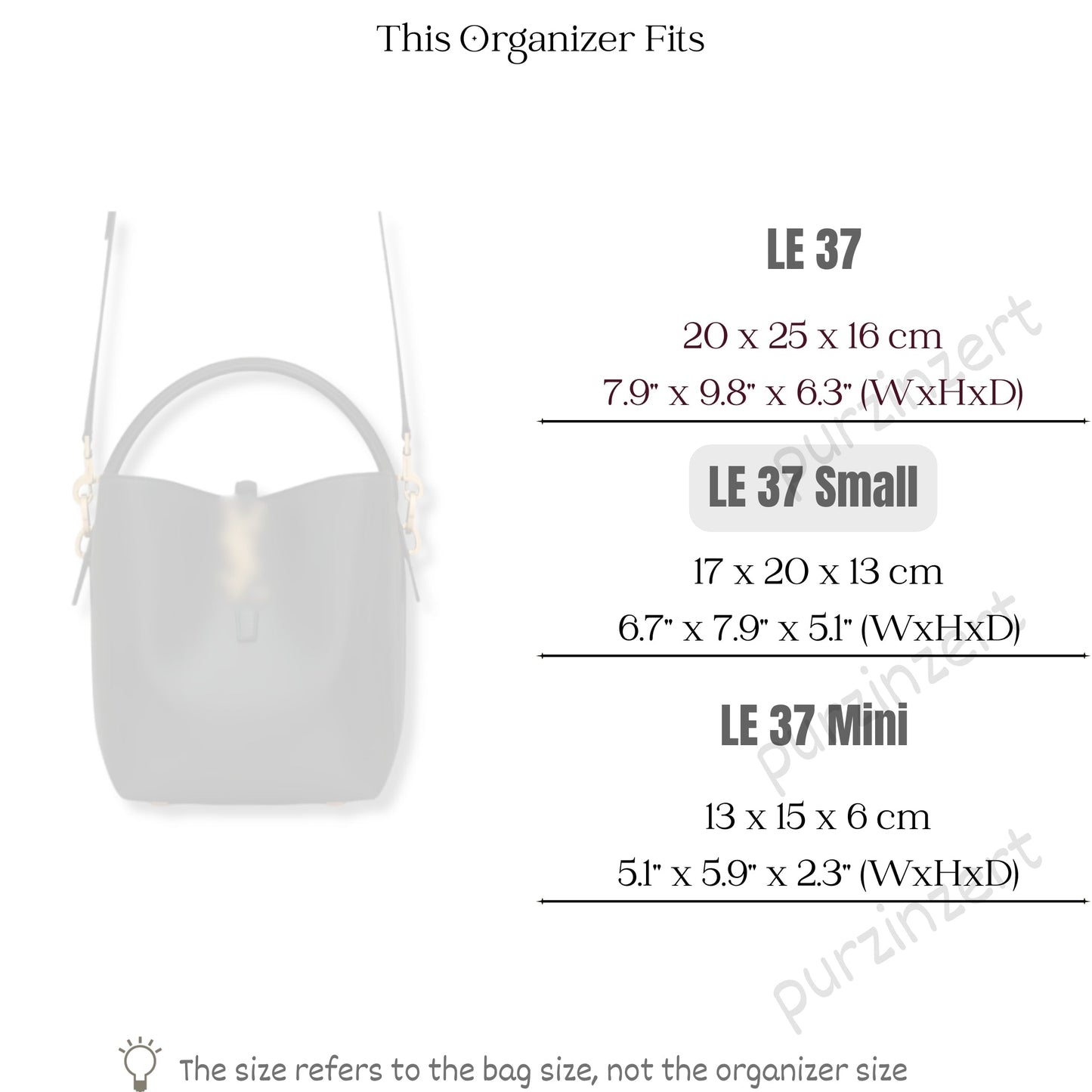 Bag Insert for (Saint Laurent (YSL), LE 37 Small) Organizer of Felt Fabric