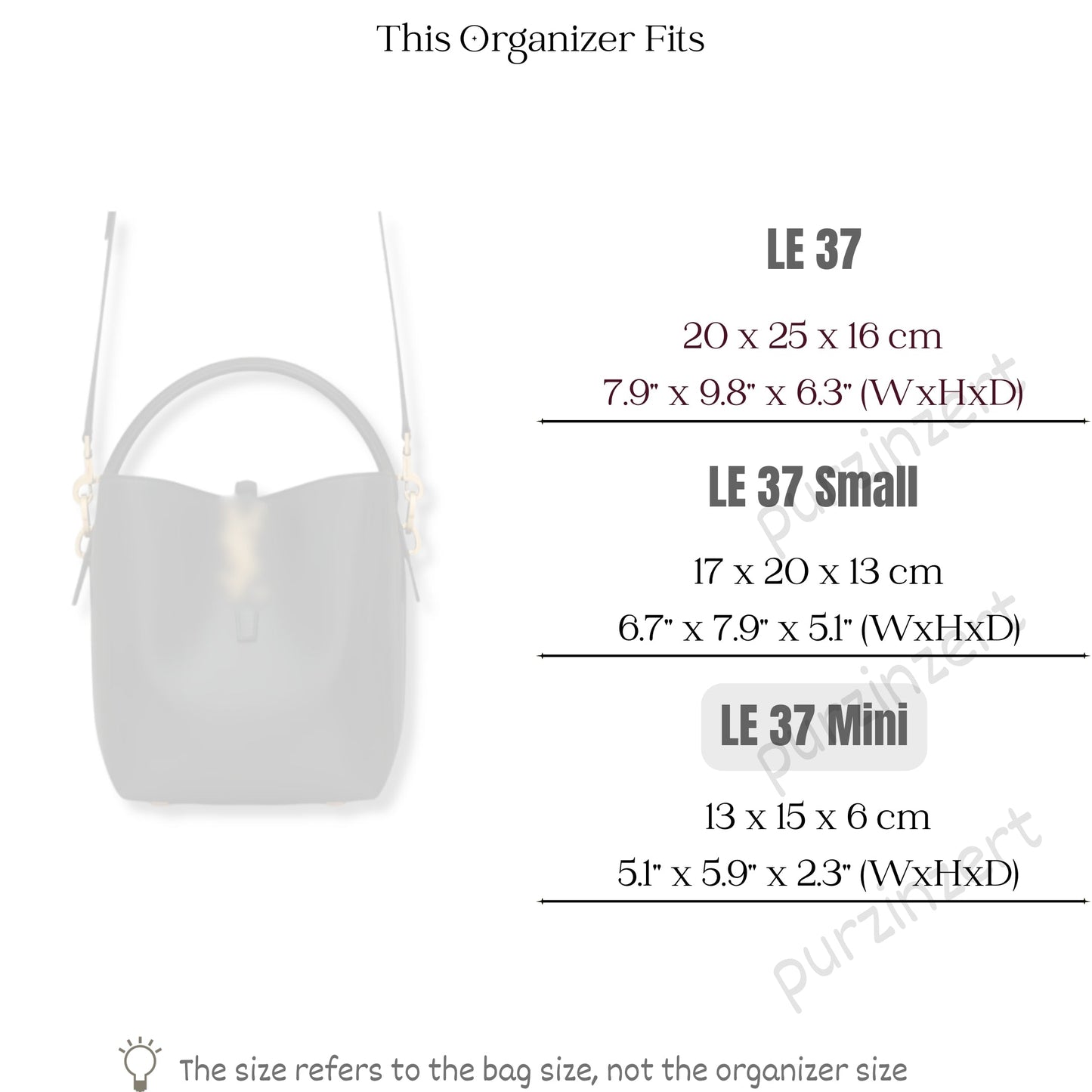 Bag Insert for (Saint Laurent (YSL), LE 37 Mini) Organizer of Felt Fabric