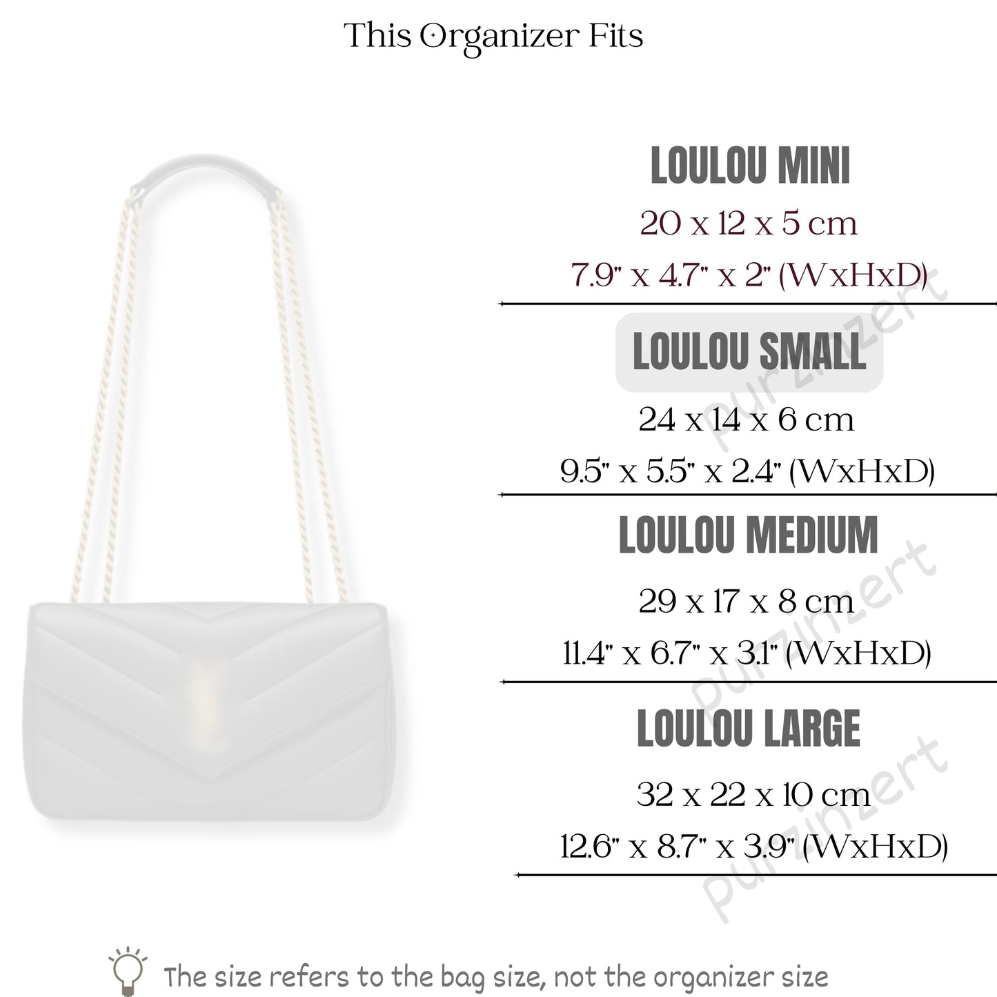 Bag Insert for (Saint Laurent (YSL), Small Loulou in Matelasse) Organizer of Silk Fabric