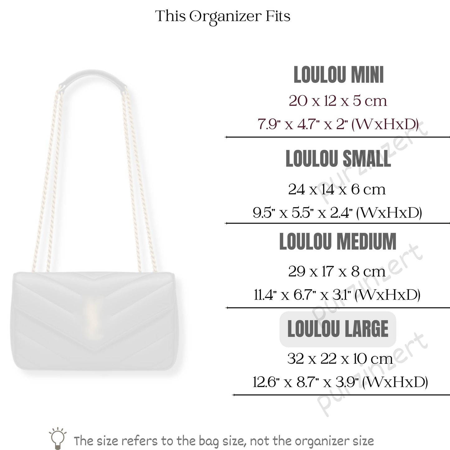 Bag Insert for (Saint Laurent (YSL), Large Loulou in Matelasse) Organizer of Felt Fabric