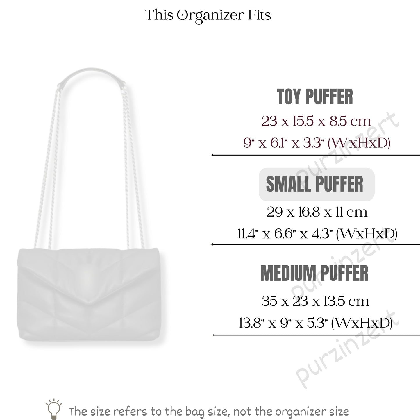 Bag Insert for (Saint Laurent (YSL), Small Puffer) Organizer of Felt Fabric