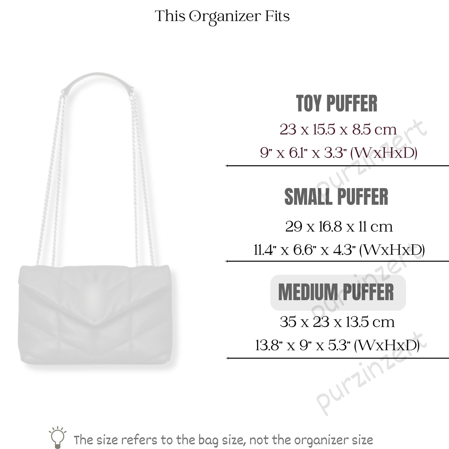 Bag Insert for (Saint Laurent (YSL), Medium Puffer) Organizer of Felt Fabric