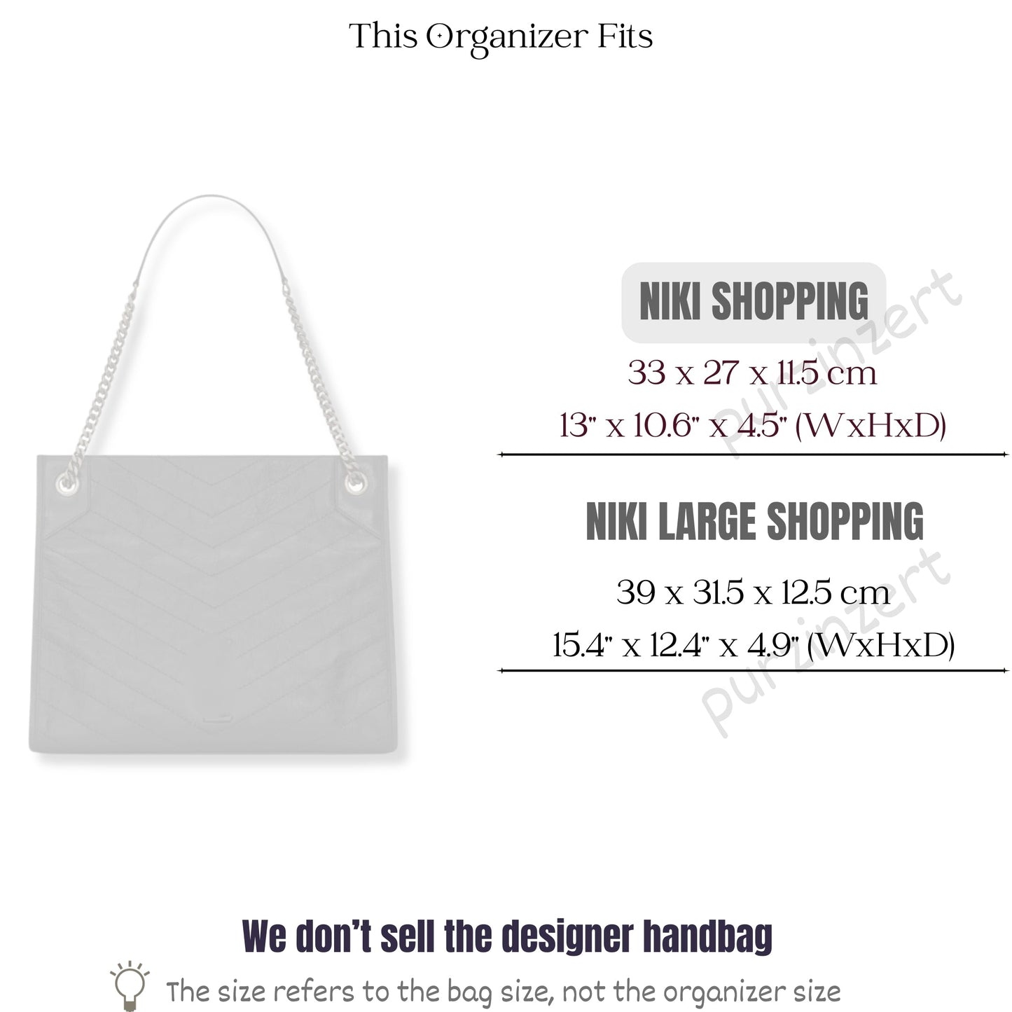 Bag Insert for (Saint Laurent (YSL), Niki Shopping 33cm) Organizer of Silk Fabric