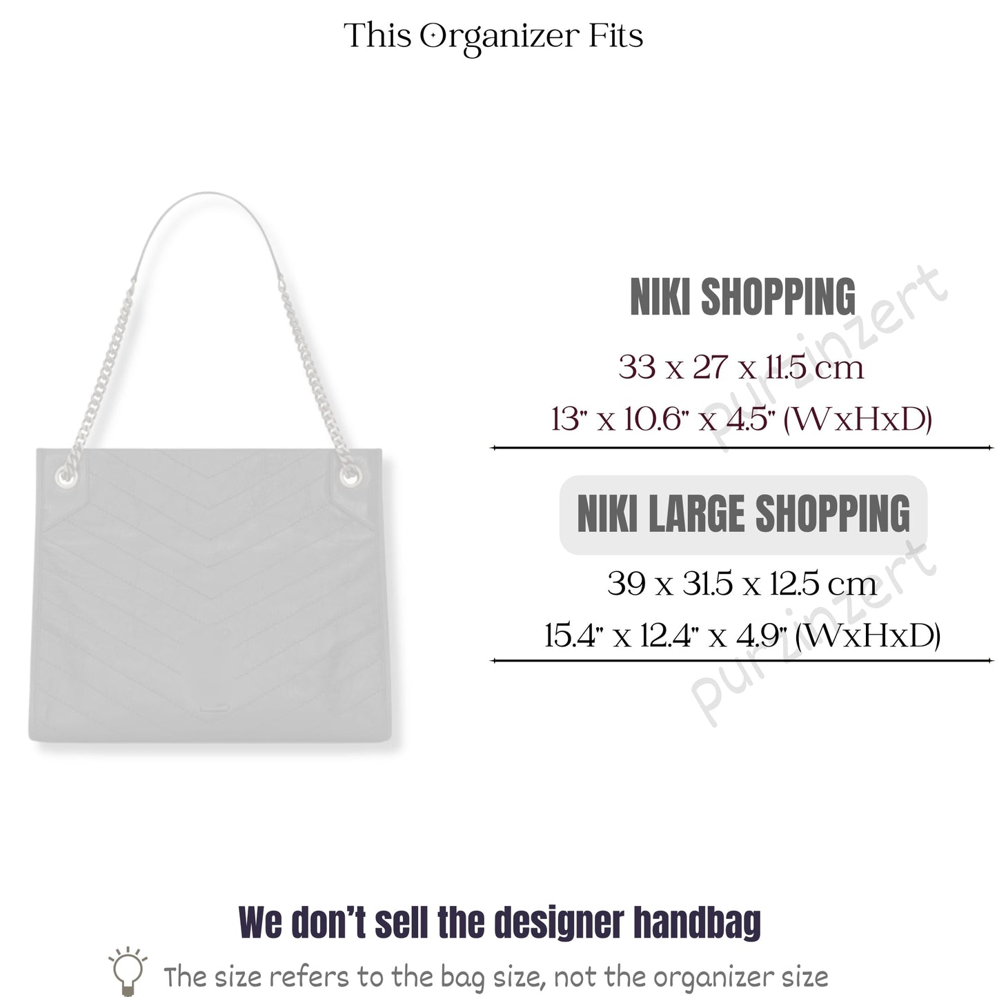 Bag Insert for (Saint Laurent (YSL), Niki Large Shopping) Organizer of Felt Fabric