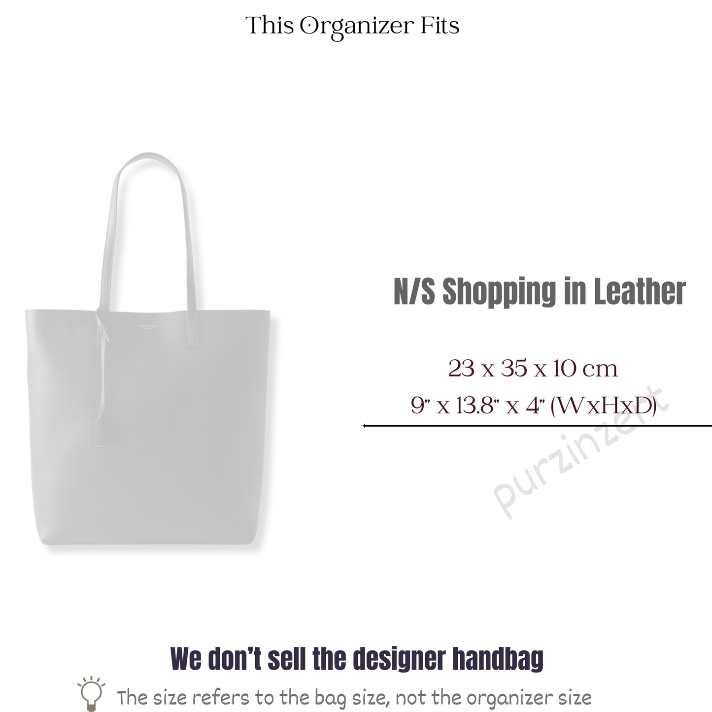 Bag Insert for (Saint Laurent (YSL), N/S Shopping Saint Laurent in Leather) Organizer of Nylon Fabric